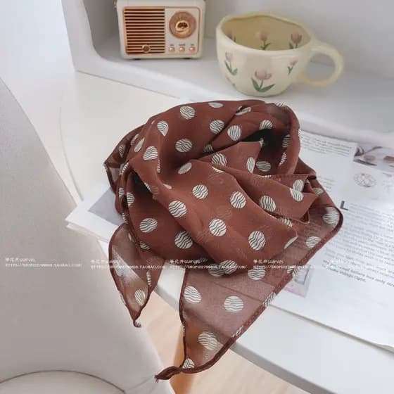 Primavera outono inverno estilo fino cor café escuro bolinhas Floral verificação Chiffon longo lenço de seda Streamer ca