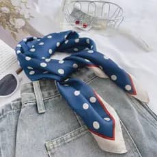 Retro estilo Hong Kong arte azul escuro bolinhas pequeno lenço quadrado decoração feminina All-Match lenço de seda cinto