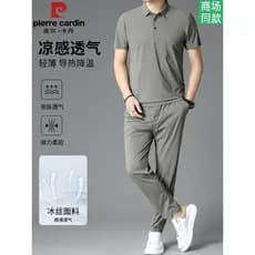 Pierre Cardan gelo seda Casual terno masculino verão de secagem rápida camisa polo de manga curta calças legal respiráve
