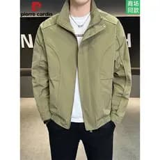 Pierre Cardan genuíno gola alta ferramentas jaqueta Casual masculina primavera outono roupas 2025 nova jaqueta fina topo