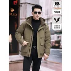 Pierre Cardan com capuz Workwear jaqueta masculina inverno de meia-idade pai usar engrossado à prova de frio quente pato