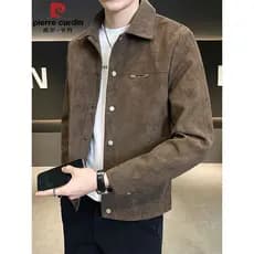Pierre Cardan Lapela Camurça Jaqueta Masculina Primavera Outono Estilo Street Wear Ruffian Bonito Jaqueta Casual Masculi