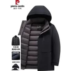Pierre Cardan jaqueta masculina espessada jaqueta de inverno de comprimento médio idosos de meia-idade forro destacável