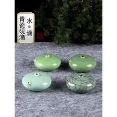 Guangzu Celadon Pequeno Redondo Inkstone Gota Estudo Quatro Tesouros Pincel de Caligrafia Estudante Pintura Chinesa Enfe