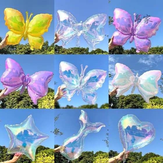 Novo Laser colorido transparente sinfonia arco crianças filme de alumínio balão pêssego coração cinco estrelas estilo de