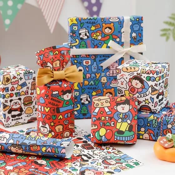 Papel de embrulho para presente, papel de embrulho para crianças, papel de embrulho para presente de aniversário, estilo