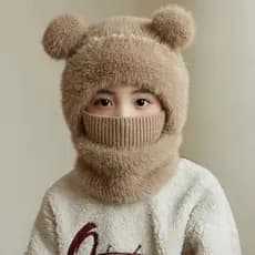 W inverno crianças quente proteção de ouvido boné integrado meninos meninas forro de lã engrossado urso pulôver boné beb