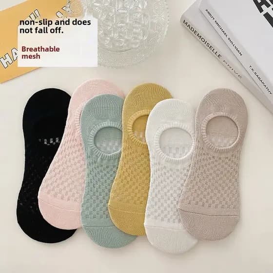 Novas meias femininas verão fino barco meias boca rasa meias invisíveis Net respirável Silicone não-queda meias de ar co