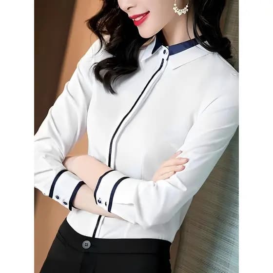 Novo estilo salão de negócios camisa branca de manga comprida feminina primavera camisa de fundo versão coreana workwear