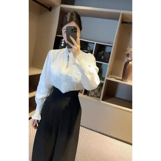 2024 primavera outono novo estilo temperamento high-End moda simples camisa de cintura alta calças de perna larga roupas