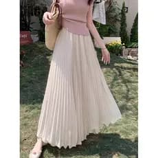 Auroro estilo plissado Chiffon saia feminina verão cintura alta Drape sentir grande bainha guarda-chuva saia fungo bainh