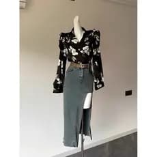 Design abotoado camisa High-End terno colarinho estilo Hong Kong flor camisa feminina moda estilo ocidental camisa peque