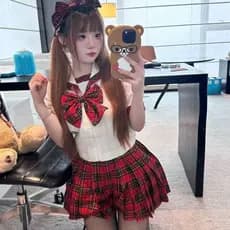 Saia xadrez vermelha escocesa estilo Preppy terno de três peças material escolar camisa de manga curta terno de marinhei