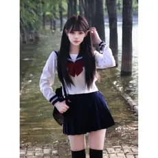 Material escolar Feeling Wear Estilo Básico Ciano Camisa Longa de Manga Curta de Três Peças Original All-Match Ciano JK