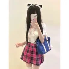 Feminino jk uniforme xadrez saia curta verão estilo Preppy mais magro olhar terno moda Original curto saia plissada genu