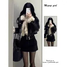 High-End casaco de pele de lã feminino inverno quente menina cintura alta curto algodão acolchoado jaqueta grossa acolch