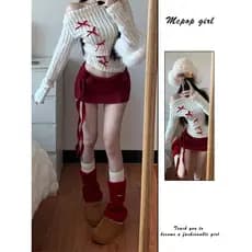 Puro desejo estilo vermelho rosa fita saia feminina primavera verão novo estilo quente menina cintura baixa a linha mais