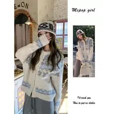 Phil Island Jacquard Suéter Jaqueta Feminina 2026 Novo Estilo Primavera Outono Francês Retro Macio Ceroso Solto Cardigan