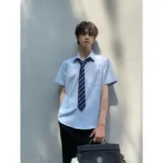 Tokyo Year-Old Times dk Camisa Azul Casual Estilo Japonês Uniforme Escolar All-Match Camisa de Manga Curta Camisa Mascul