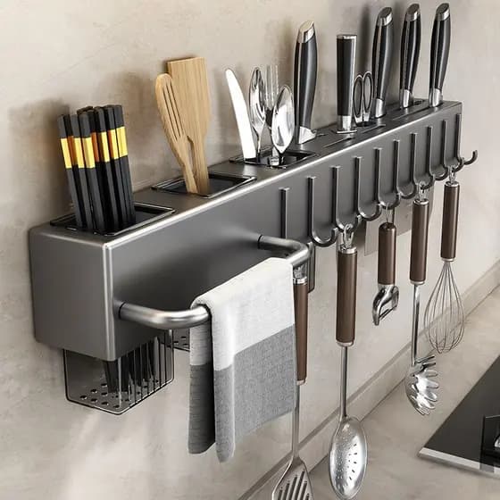 Suprimentos para facas de cozinha, prateleira multifuncional para facas, sem perfuração, gaiola para pauzinhos, rack de
