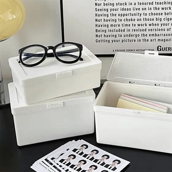 Novo estilo ins branco Flip caixa de armazenamento para fora cartão manual Material Anti-poeira armazenamento Desktop pa