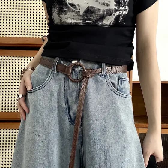 Design nicho atado cinto feminino casaco saia Jeans decorativo Retro All-Match cinto marrom