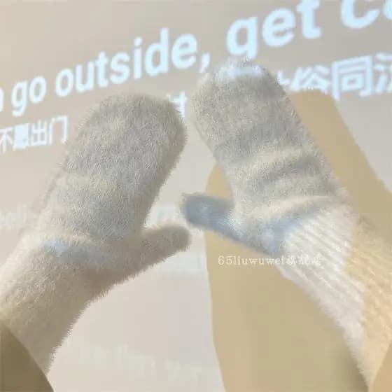 Ins luvas à prova de frio feminino inverno versão coreana cor sólida engrossado velo falso pele de vison ciclismo estuda