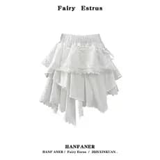 Doce estilo Irregular branco bolo saia feminina estilo verão saia Design sentir oco atado saia curta