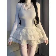 Menina quente puro desejo renda borda bolo saia feminina primavera verão doce cintura alta pequena saia de bolo fofo