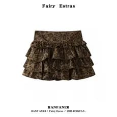 Americano quente menina leopardo impressão A linha bolo saia meio comprimento feminino outono nicho Design pequena saia