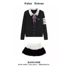 Estilo coreano doce picante usar um conjunto completo feminino outono inverno estilo Preppy POLO camisola de manga compr