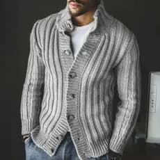 Europeu americano outono masculino Casual único Breasted malhas lapela manga comprida camisola jaqueta na moda malhas ma