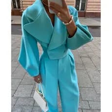 Terno francês lanterna manga reta esfregar calças terno elegante celebridade High-End cintura estreita terno feminino