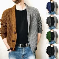 2022 outono estilo britânico duas cores costura camisola masculina Cardigan de manga comprida com decote em V camisola m