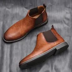 Chelsea Botas Masculinas Sapatos De Couro Confortáveis Curtas Retro Corte