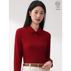 Vinho tinto puro algodão manga comprida camiseta cor sólida colarinho camisa polo Workwear tamanho grande solto esportes