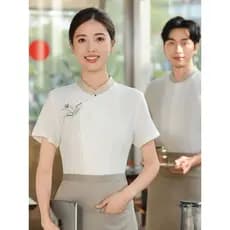 Novo estilo chinês estilo nacional garçom de manga curta Hotel casa de chá panela quente Catering prefeito restaurante v