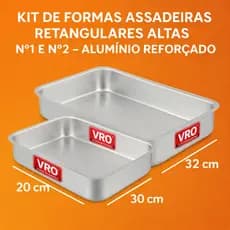 Kit 2 Formas Retangulares Altas em Alumínio – Nº1 e Nº2 para Bolo, Tortas, Sobremesas e Assados