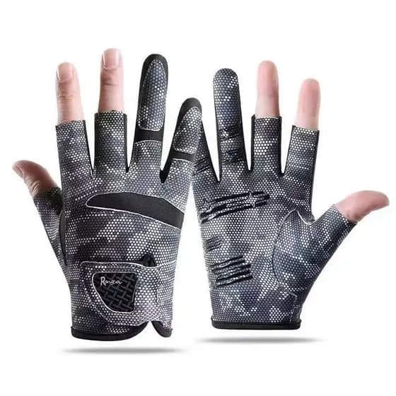 Luvas De Pesca Masculinas Com Proteção Solar De 3 Dedos UPF50 + Antiderrapante Respirável Verão Gelo Seda Bicicleta De E