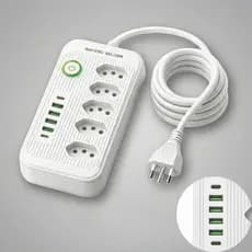 Filtro de Linha 5 Tomadas + 4 USB + 2 USB-C Cabo 2,8m Bivolt 127V/220V - Extensão Proteção