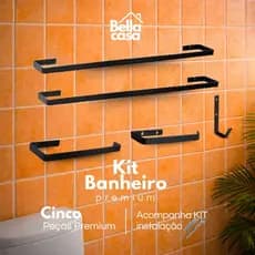 Kit 5 para Banheiro Porta Toalha De Banho Toalha De Rosto Porta Papel Higienico E Gancho Multi Uso