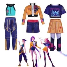 Halloween Cosplay Traje K-POP Bruxa Caça Grupo Rumi Mira Zoey Crianças Anime Impressão Menina Conjunto De4556
