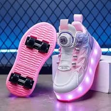 Tênis de corrida para meninas, modelo de primavera e outono, patins de quatro rodas removíveis, patins esportivos infant