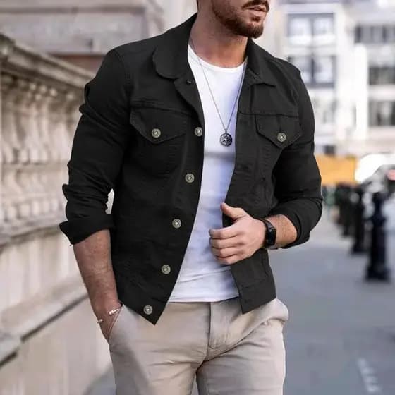 Jaqueta de Denim em Sarja de Algodão para Homens – Corte Slim, Casual e Versátil para Uso Diário