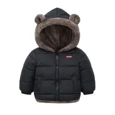 Casaco de Pelúcia com Orelhas de Urso para Meninos de 2 a 6 Anos, Roupas Infantis de Inverno