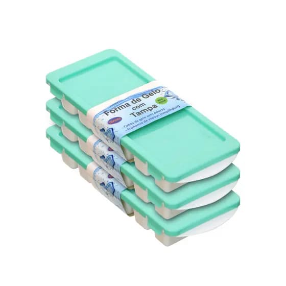 Conjunto Com 3 formas De Gelo Com Tampa BPA Free Branco