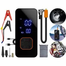 PowerBank 8kmah 4 em 1: Compressor de Ar Portatil, Bomba Inflator, Bateria, Calibrador para Carro, Auto, Pneu