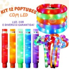 Kit 12-24  Poptube Com Led Fidget Toy Pop It Divertido Sensorial Brinquedo Festa Presente