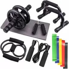 Conjuntos de ginástica de 12 e 6 peças: roda abdominal, corda para flexões, tapete de exercícios para casa