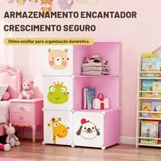 Armário Organizador Infantil 75x37x110cm com Design de Animais - Montagem Simples, Multifuncional para Brinquedos e Livr